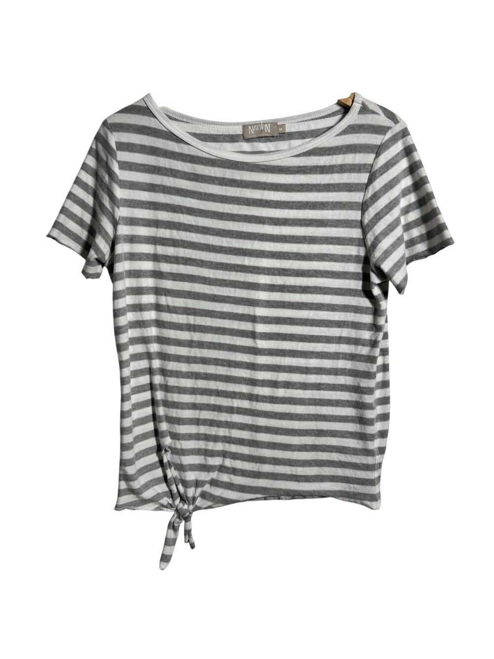 Nation LTD 100% Cotton Nautical Preppy TShirt Top Women M Gray White Sailor Tie